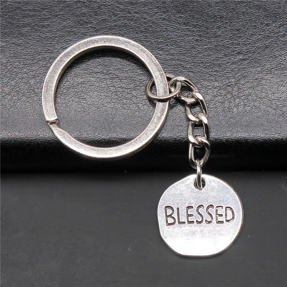 WYSIWYG 18x18mm Zinc Alloy Antique Silver Plated Blessed Plate Key Chain Souvenirs Gift P1-ABD-C12807