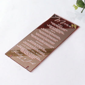 DIY White Foil Rose Gold Acrylic Birthday Menu With Base Luxury Handmade Wedding Dinner Detail Card
