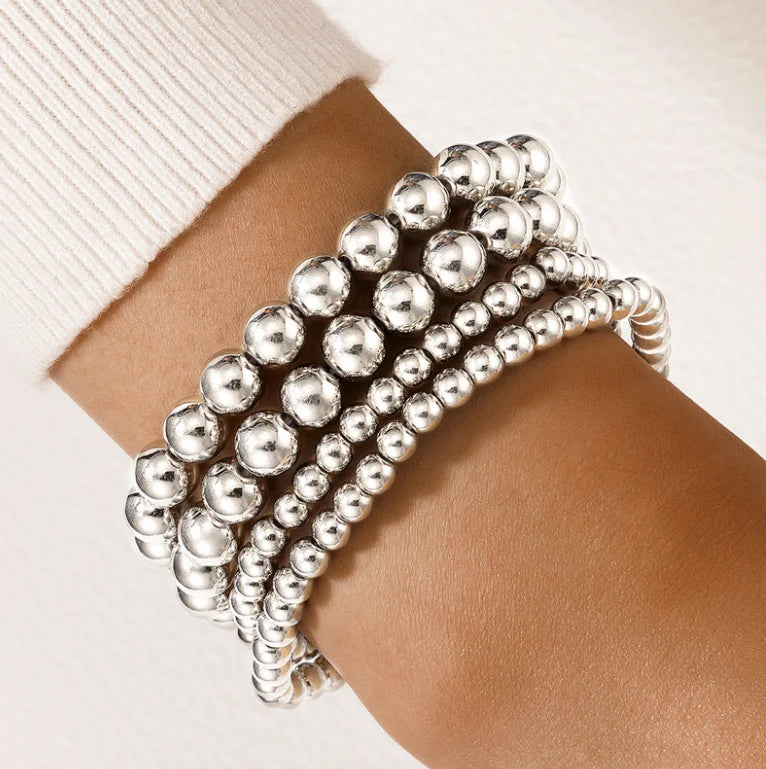 2022 Summer New Statement Bead Bracelet Set for Women Man Round Beads Sliver Color Alloy Bracelets Girls Birthday Jewelry