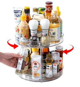 2 Tier Clear Plastic Lazy Susan Turntable Spinning Organizer for Pantry Cabinet Countertop Fridge Vanity Bathroom Spice