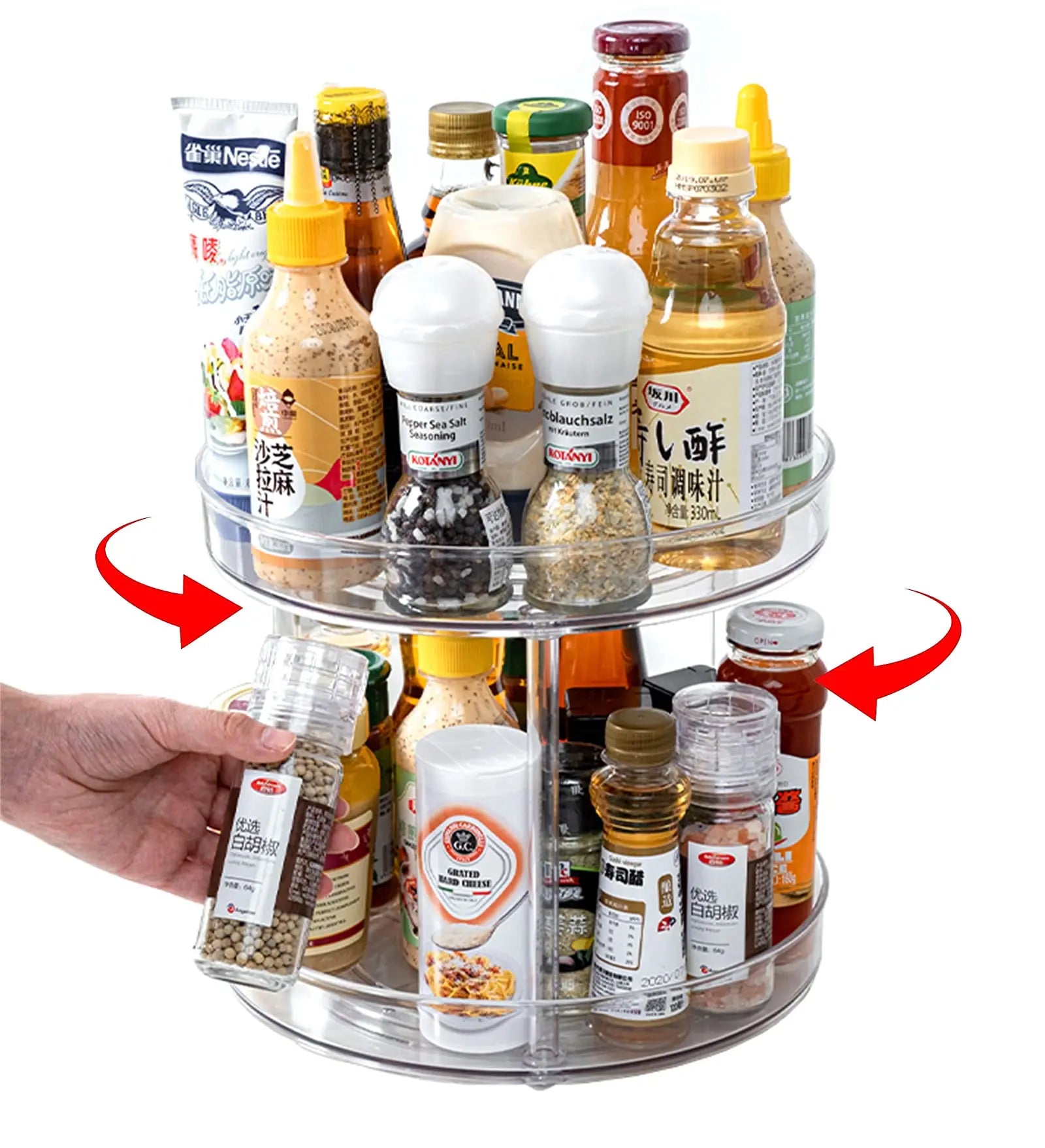 2 Tier Clear Plastic Lazy Susan Turntable Spinning Organizer for Pantry Cabinet Countertop Fridge Vanity Bathroom Spice