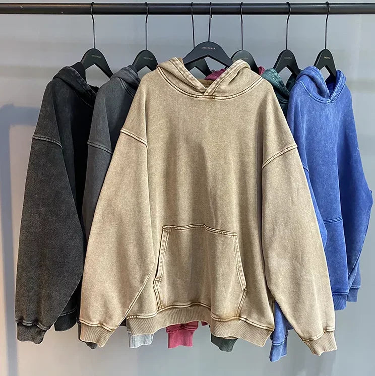 Wholesale 420gsm French Terry Plain 100% Cotton Hoodie Winter Heavyweight Drop Shoulder Oversize Vintage Hoodies