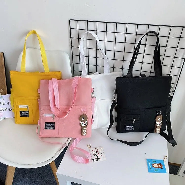 Fashionable Girls School Reusable Medium Cartoon Canvas Crossbody Shoulder Bags Large Capacity Tote Bag Zipper Closure for