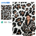 PFAS FREE Fashion Pu Leather Fabric for Dresses Leopard Pattern 0.4mm Customized Eco-Friendly 2 Way Stretch Synthetic Fabric