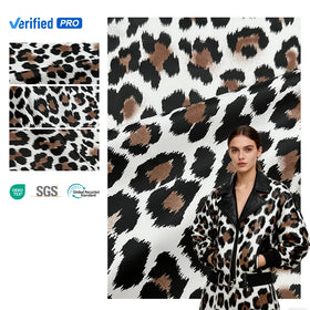 PFAS FREE Fashion Pu Leather Fabric for Dresses Leopard Pattern 0.4mm Customized Eco-Friendly 2 Way Stretch Synthetic Fabric