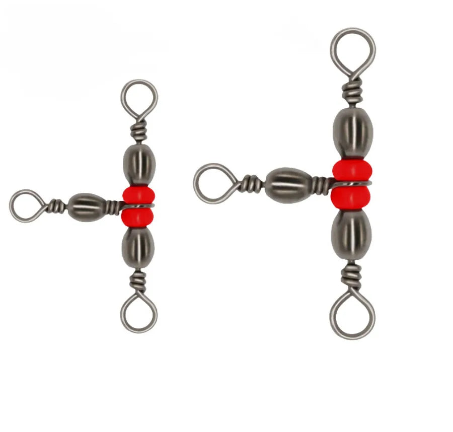 100pcs Carbon Steel Fishing Three Way Swivels Cross Line 19mm-47mm Spider Rigging 3 Way T-Turn Barrel Swivels Fishing Tackle