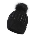 Custom logo Sequin Pom Beanie Acrylic Stretchable Soft Warm Knit Winter Beanie Hat With Faux Fur Pom Pom