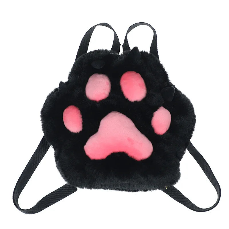 White/black Kawaii Cat Claw Backpack Sweet Plush Backpack