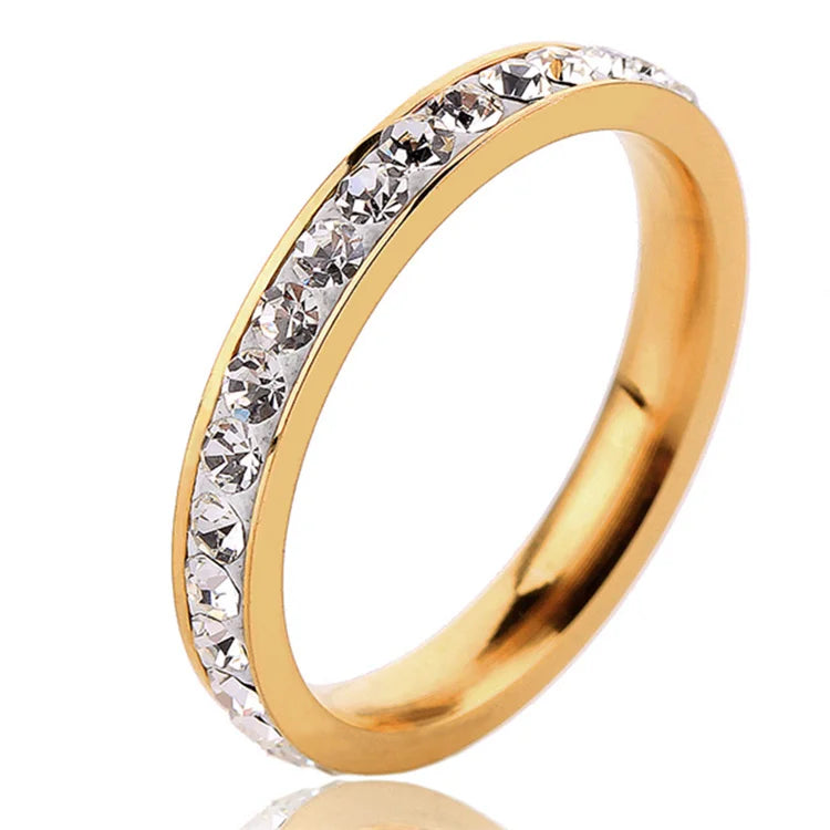 Exquisite and Fashionable Waterproof Diamond Ring Stainless Steel Row of Fine Diamonds Women'S Ring