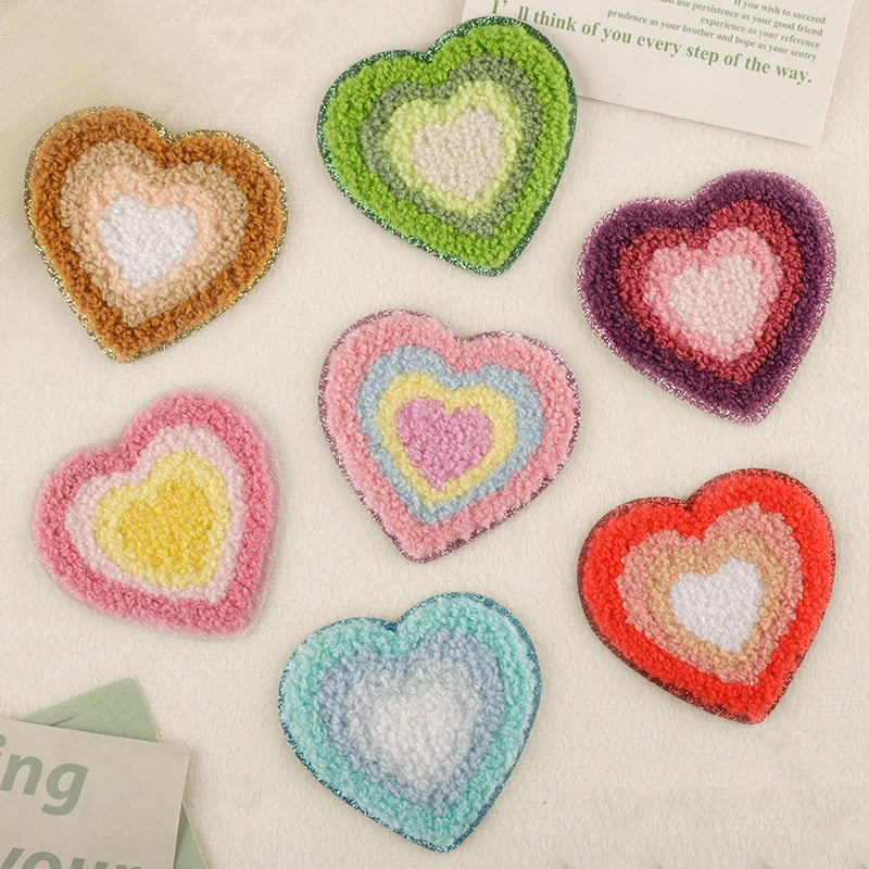 New Design Eco-Friendly Fashion 6.5cm Colorful Iron on Chenille Heart Patches with Sequins for Clothing & Hats