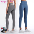 Janya Women's High Waist Gym Fitness Pants Custom Logo Yoga Leggings with Back Phone Pocket No Front Seam Solid Spandex Leggings