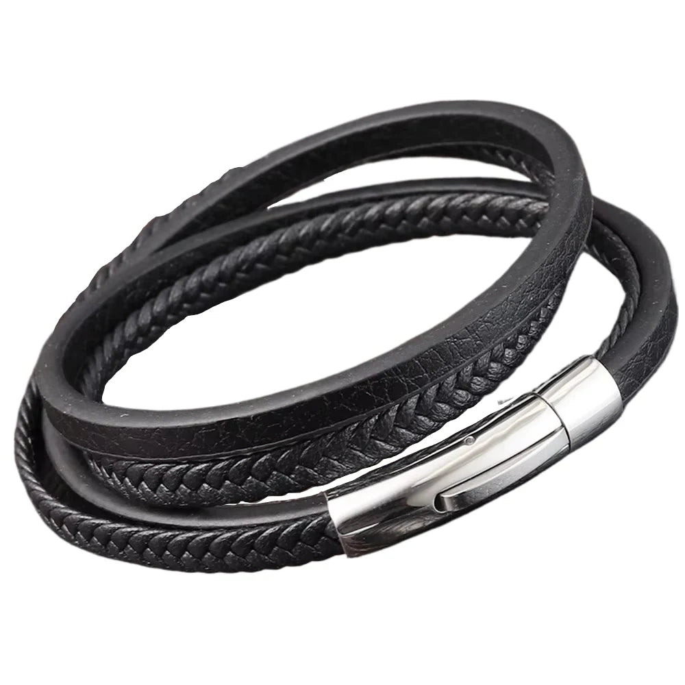 High-quality Hand Woven Genuine Leather Bracelet Multilayer Stainless Steel Rope Bracelets Wholesale Jewelry Gift
