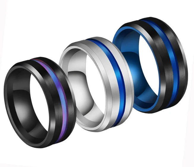 Hot Sale 8mm Color Titanium Steel Groove Ring Fashion Black Stainless Steel Rings for Women Men Jewelry