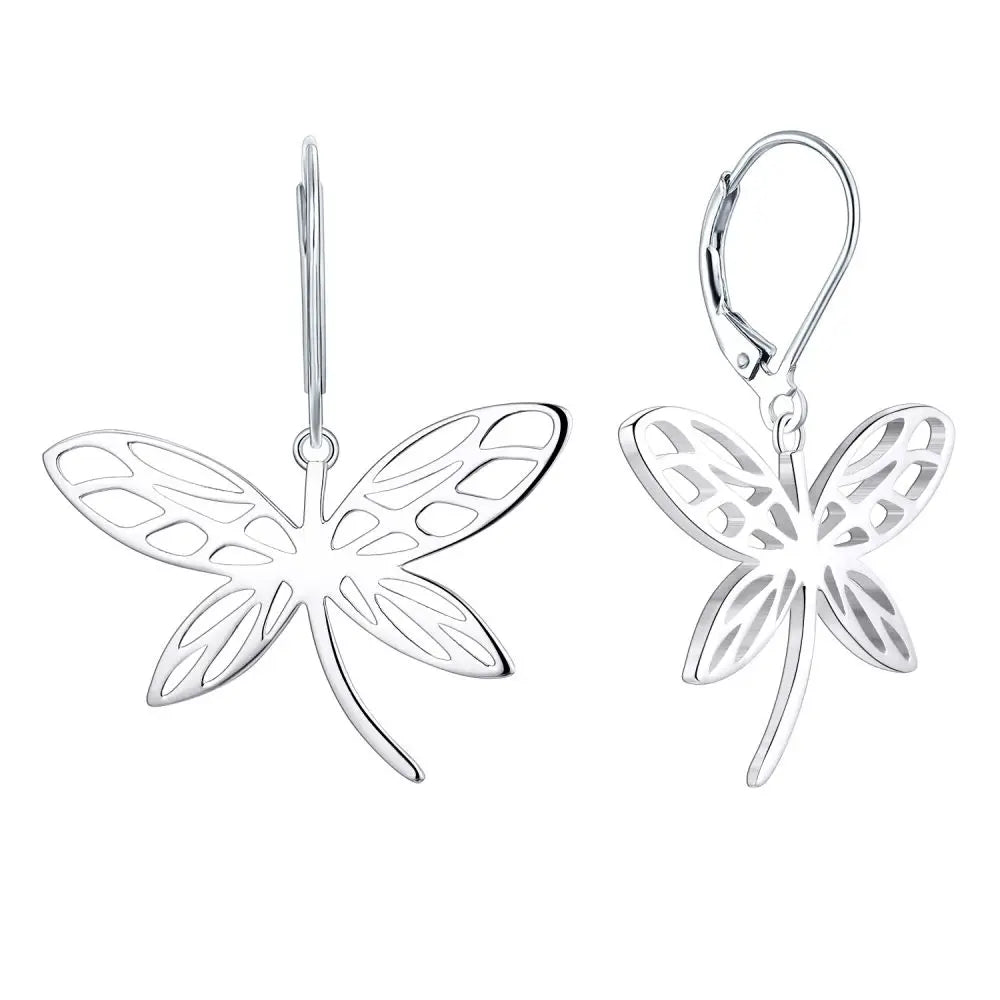 Women Gift 925 Sterling Silver Plating Crystal Rhinestone Dragonfly Drop Earrings Fashion Dragonfly Trendy Earrings