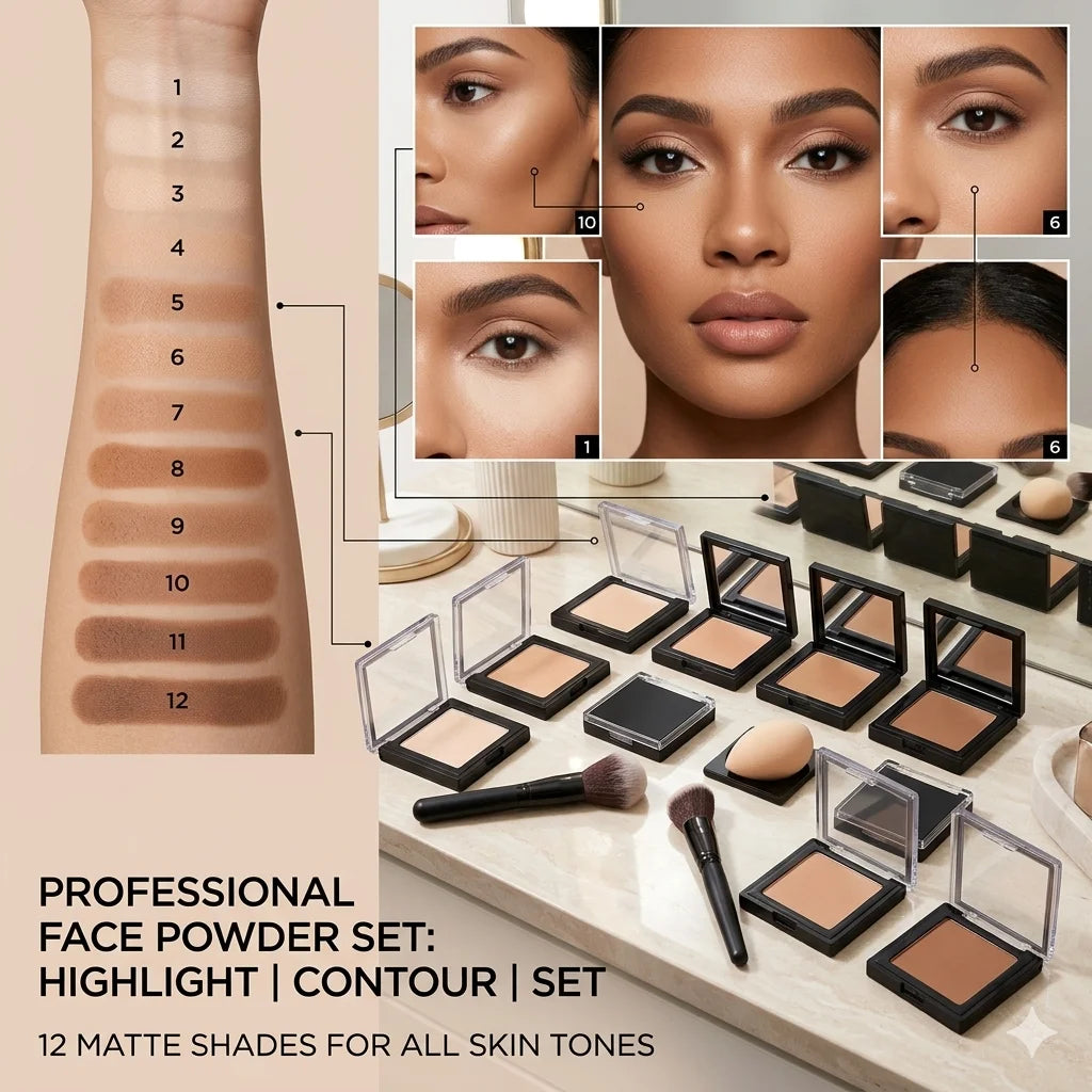 Wholesale Private Label Waterproof Matte Concealer Contour & Foundation Bronzer Powder for Face Cosmetics Pressed Powder