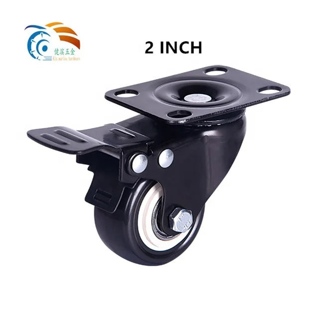 Set of 4pcs Brake Caster Wheels 2inch PVC Double Ball Bearing Zinc Plated for Warehouse & Supermarket Use