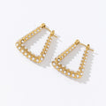 Elegant  Full Pearl Zircon Pendant Trapezoid 18K Gold Plated Stainless Steel Non Tarnish Statement U Shape Earrings