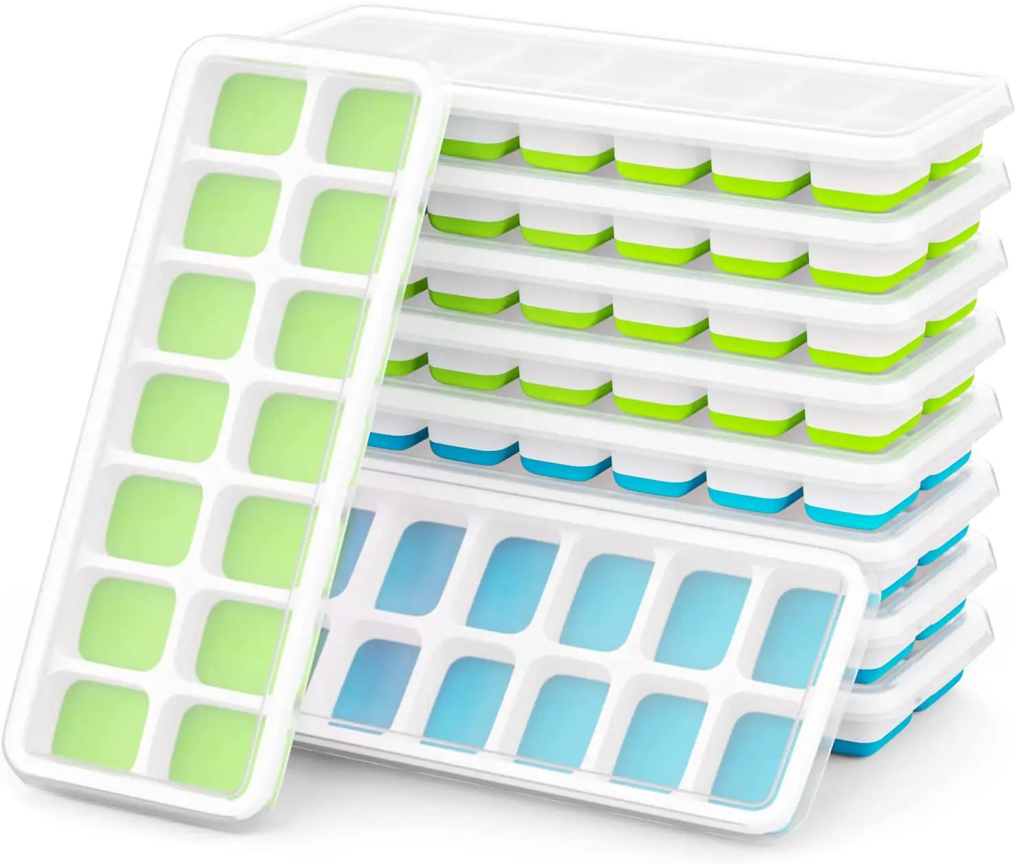 Easy-Release Silicone Flexible 14-Ice Cube Trays with Spill-Resistant Removable Lid