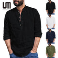 Liu Ming Fashion Mens Casual Solid Color Cotton Button Loose Sleeve Shirt Blouse
