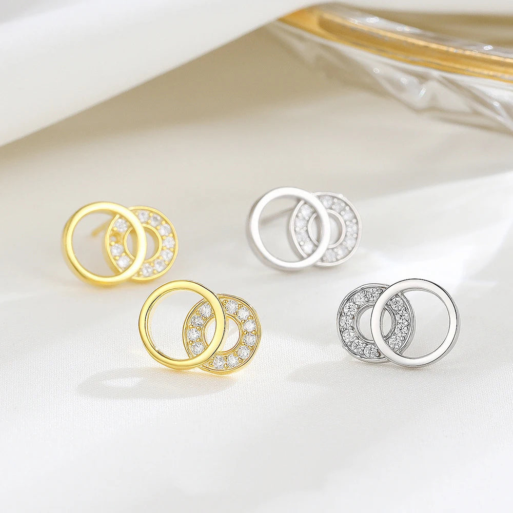 Simple 925 Sterling Silver Geometric Round Circle Stud Earrings for Women Girls