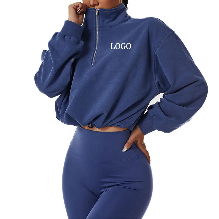 Casual Women Oversized Hoodie Stand Collar Long Sleeve Women's Hoodies Cropped Zip Ip Hoodie