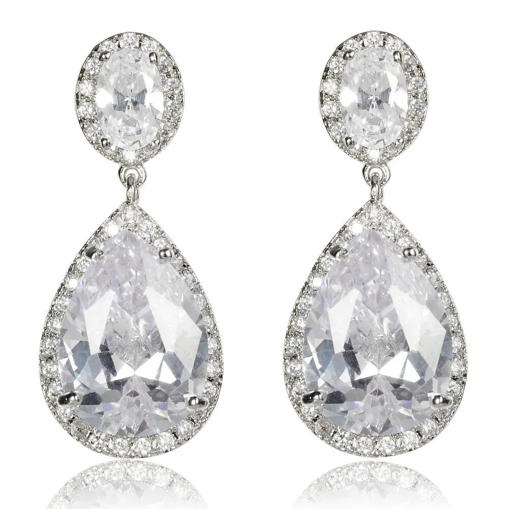 Huitan Romantic Crystal Pure Big Water Drop Shiny CZ Earring Brilliant Pear Women Lovely Silver Plated Pendant Earrings