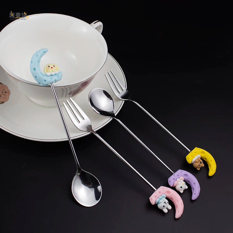 RUIKAISI New Cute Astronaut Spoon Silver Gold Stainless Steel Coffee Tea Spoon