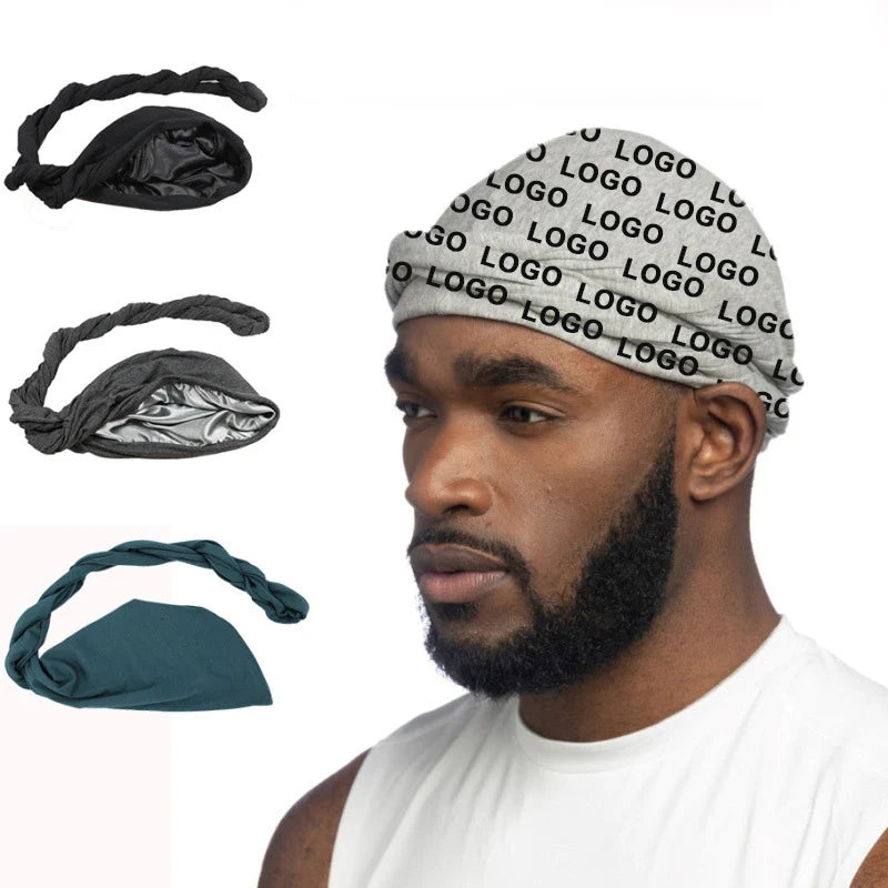 Cheaper Price Custom Designer logo Satin Lined Turban Hat Hair Headwear Turban for Men
