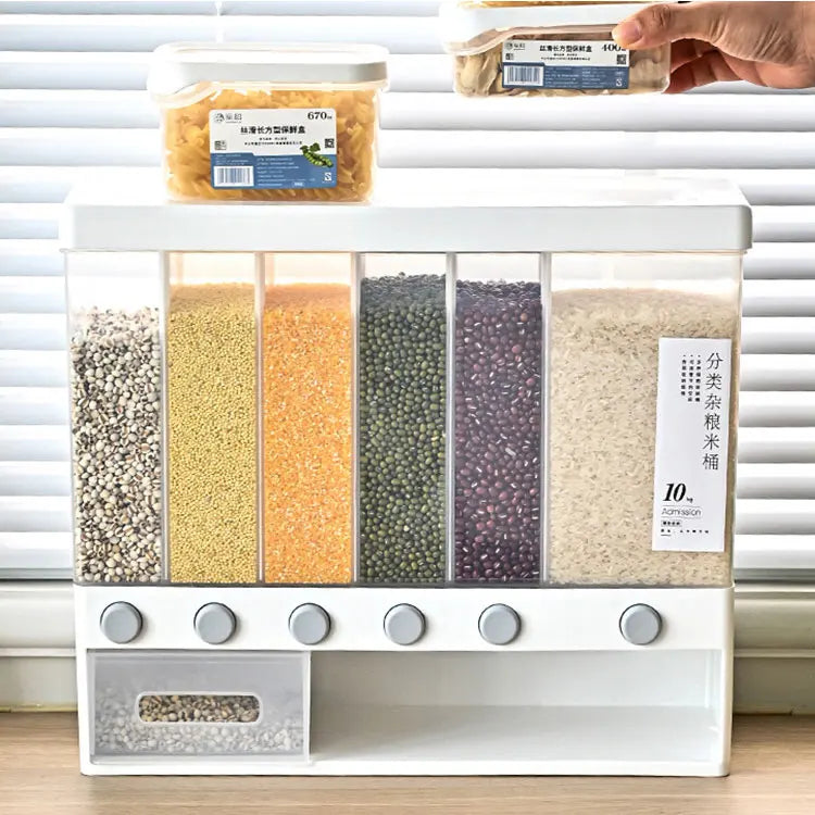 10KG Multipurpose Wall Mounted Cereal Rice Bucket Container Dispenser Hot Selling Plastic Food Dispenser