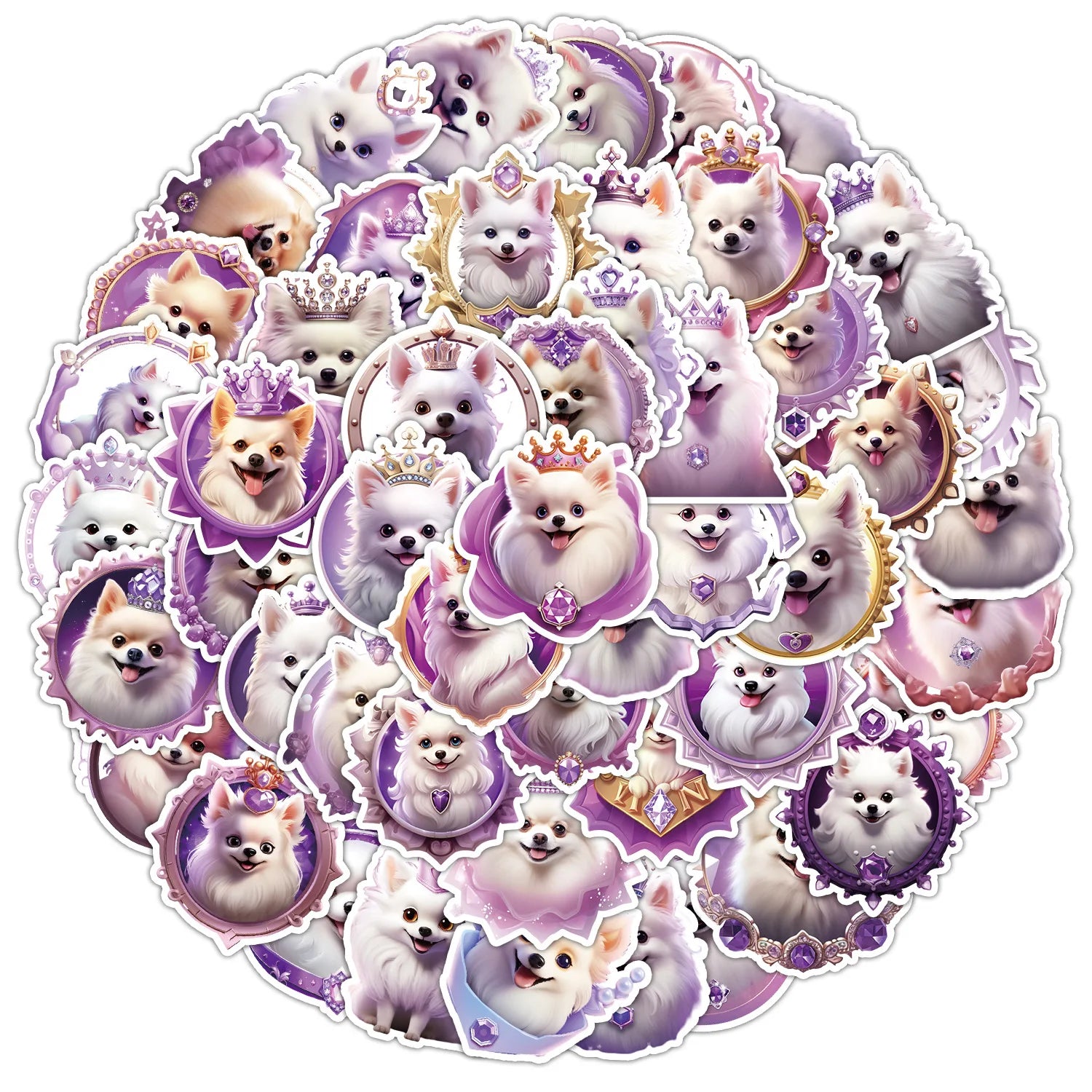50PCS Funny Cute Pet Cartoon Samoyed Princess Dog Stickers