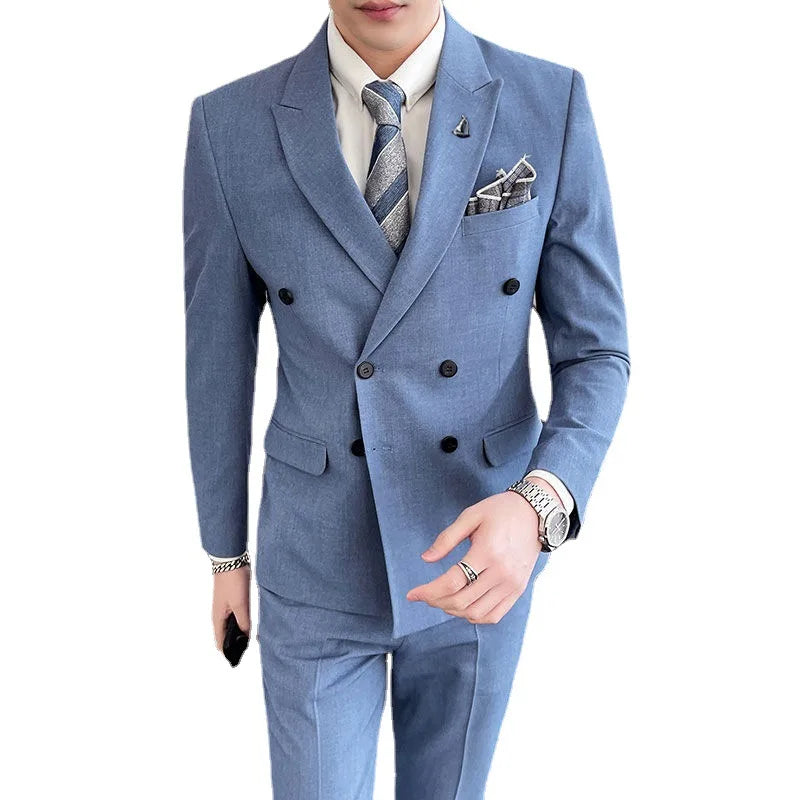 M-4XL Men's Slim Fitting Three-Piece Casual Professional Suit Double Breasted Wedding Dress in Plus Size for Bridegroom