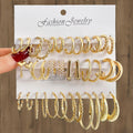18 Pcs /set Fashion Gold Color Pearl Twist C Shape Hoop Heart Earrings Set
