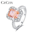 CZCITY Woman 925 Silver Sterling Women's Vintage Gemstone Luxury Zircon Pink High Carbon Diamond Ring