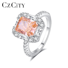 CZCITY Woman 925 Silver Sterling Women's Vintage Gemstone Luxury Zircon Pink High Carbon Diamond Ring