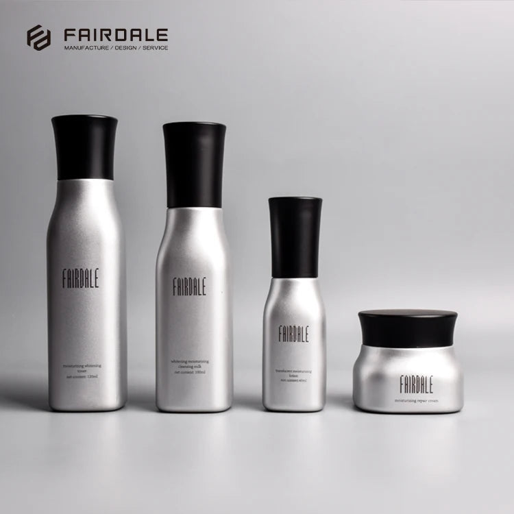 Custom Printed Matte Airless Frosted Glass Face Body Emty Pump Lotion Bottle Set for Cosmetic