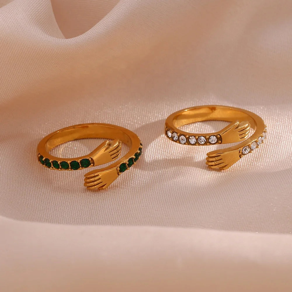 New Design Adjustable Hug Zircon Rings Jewelry Women Zircon Ring Stainless Steel Women Jewelry