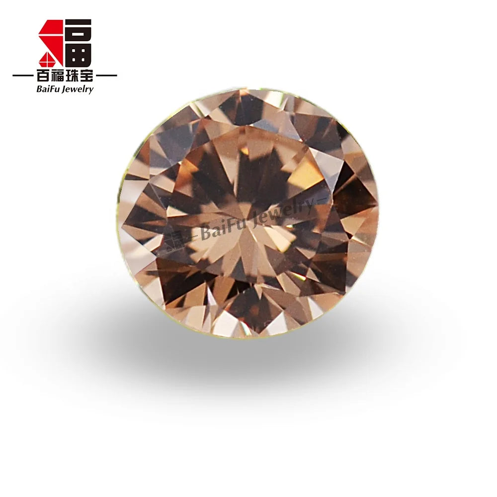 Baifu Jewelry Top Quality Loose Round Light Coffee Zircon