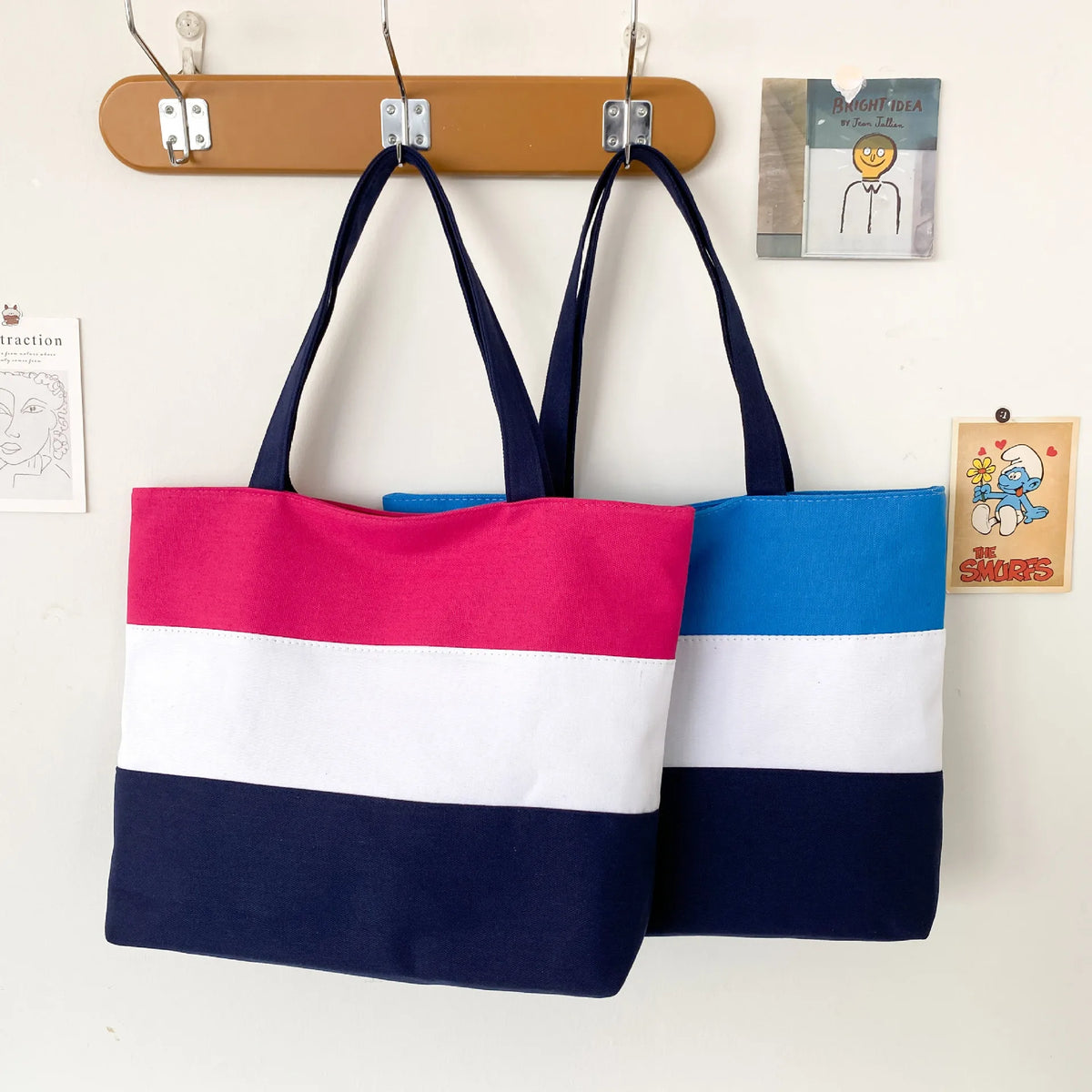 Fashion Trend Three Colors Patchwork Canvas Shopping Bag Casual Student Shoulder Bag Customized logo Printing