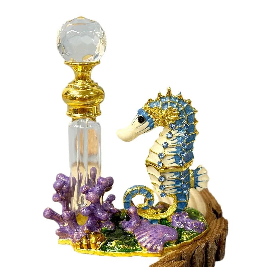 Middle East Style 4ml Perfume Bottle High-grade Seahorse Perfume Empty Bottle Coral Shell Inlaid with Blue Diamonds