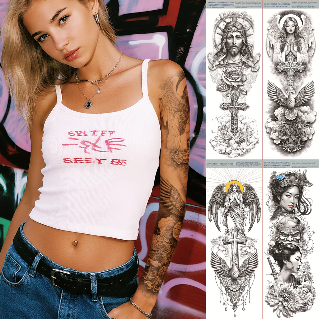 Custom Temporary Body Stickers Bold Large Water Slide Tattoo Sleeves White Removable Paper Large Water Slide Tattoo Sleeves