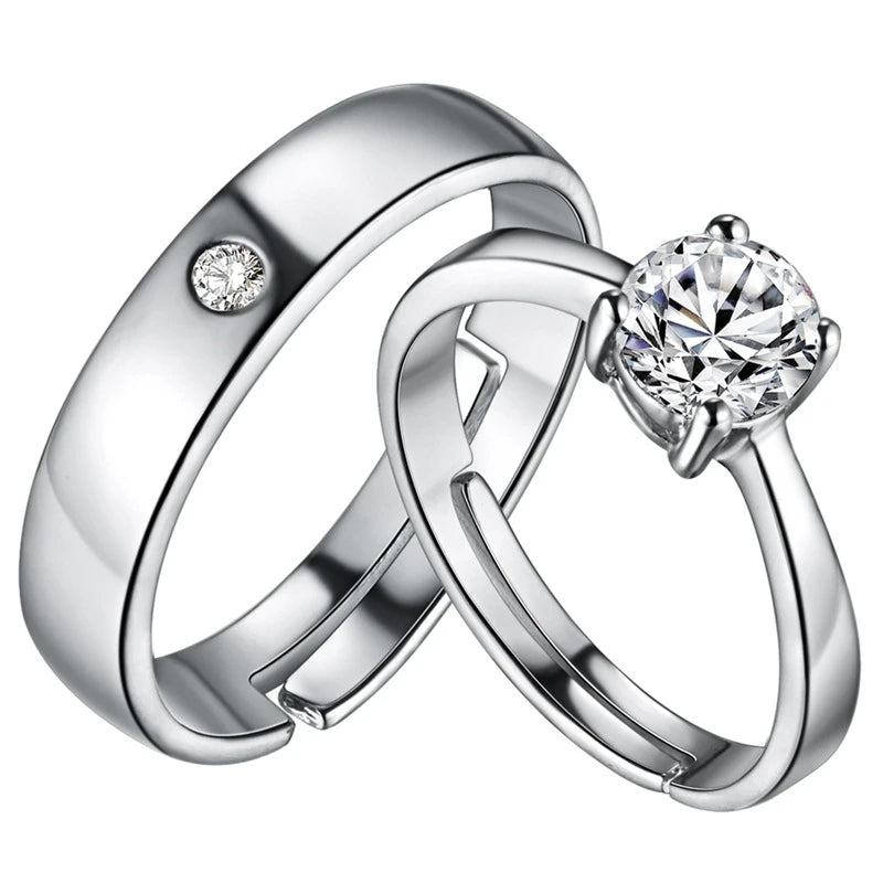Silver Color Mixed Designs Wedding Adjustable Couple Ring Set