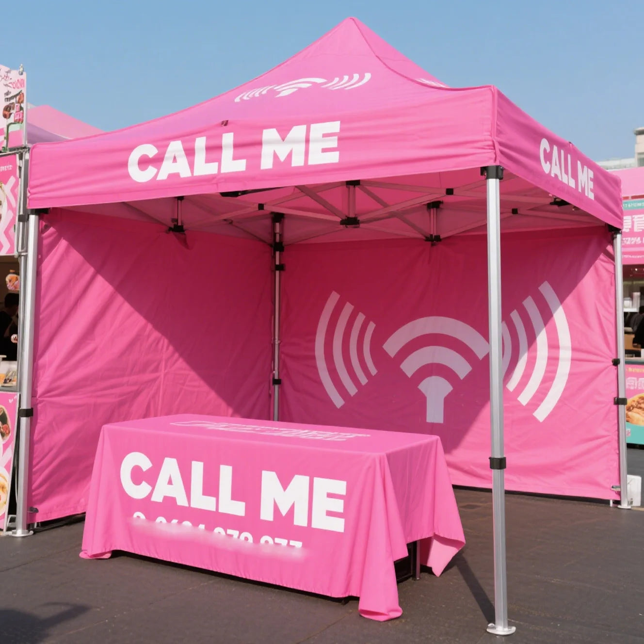 Custom Promotional Pop up Outdoor Sublimated pink Square Canopy  Tents for Events Easily Assembled Free Design  Aluminium Frame