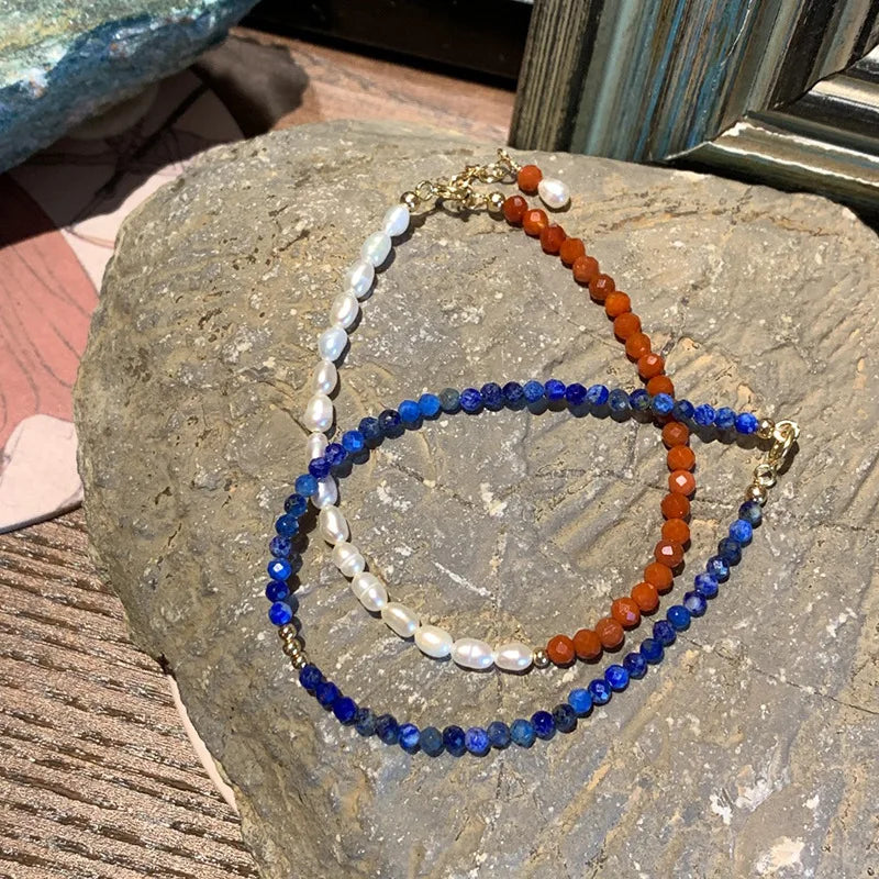 Popular 925 Sterling Silver Blue Small Round Lapis Lazuli Beaded Bracelets for Women Wholesale