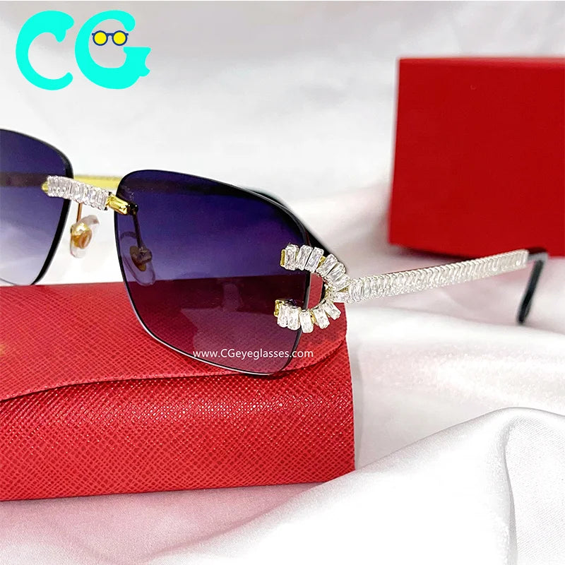 2023 Luxury square Gradient Sunglasses Men Metal UV400 Eyewear Ocean Rimless Sun Glasses Oculos De Sol Rhinestones Sunglasses