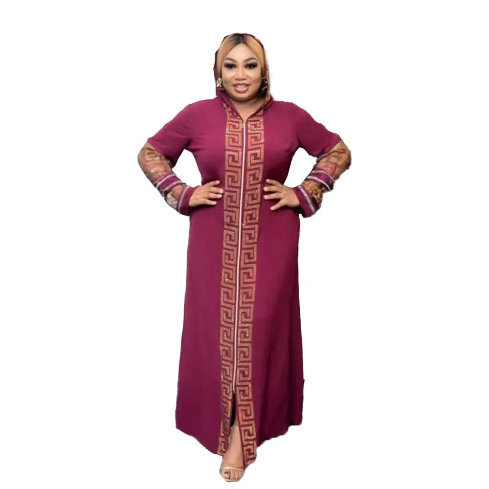 Good Quality Support Elegant African Dresses Flax Woman African Dress Rhinestone Abaya Maxi Dress