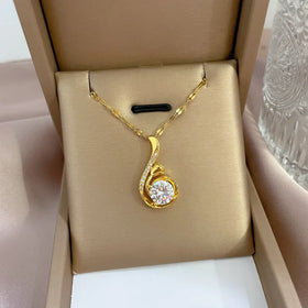 [Titanium Steel] New Clavicle Chain Micro-inset Zircon Copper Pendant Titanium Steel Necklace Choker