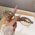Luxury Rhinestone Diamonds Sunglasses Bling Shades Small Metal Y2K Oval Women Men Anti Blue Light Reading Glasses Eyewear UV400