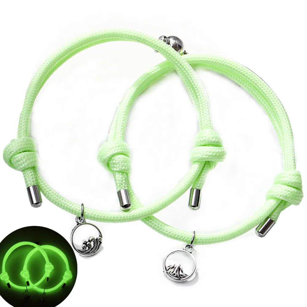 2pcs/Set Luminous Fluorescent Couples Bracelet Glow in the Dark Magnetic Connect Lover Minimalist Braid Rope Bracelet for Couple