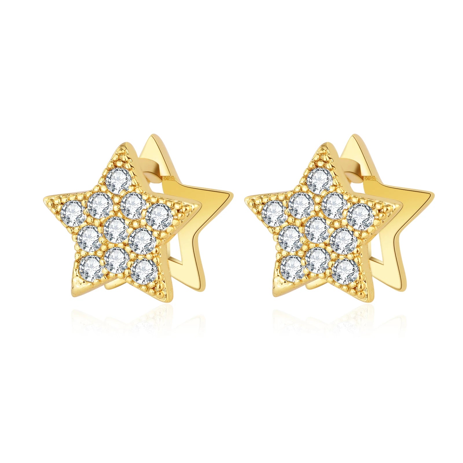 Hot Sale 18K Gold Plated Jewelry S925 Sterling Silver Pentagram Star Shaped Zircon Stud Earrings
