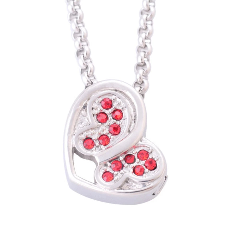Christian Urn Lockets Ash Red Crystal Butterfly Heart Cremation Jewelry Stainless Steel Pet Keepsake Pendant Memory Ashes Holder